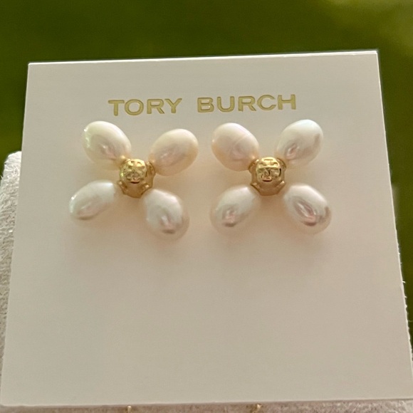 Tory Burch White and Gold Pearl Earrings - Picture 3 of 4